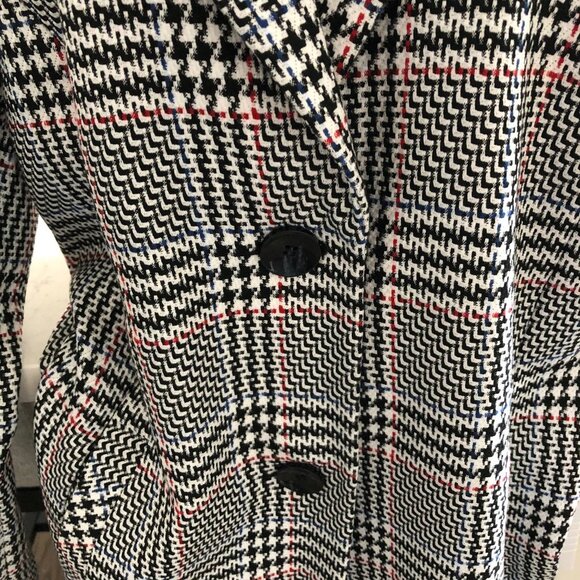Sigrid Olsen New Fusion Plaid 2 Button Notch Collar Coat Blk White Red Sz 12 NWT - Picture 5 of 15